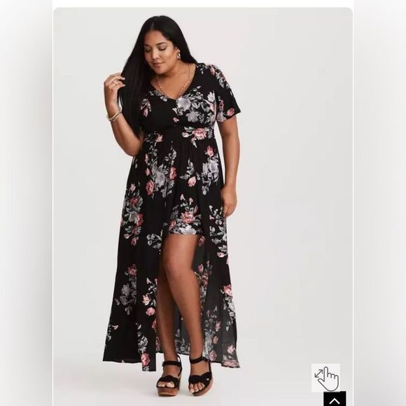 torrid Pants - Torrid Black Floral Challis Overskirt Romper